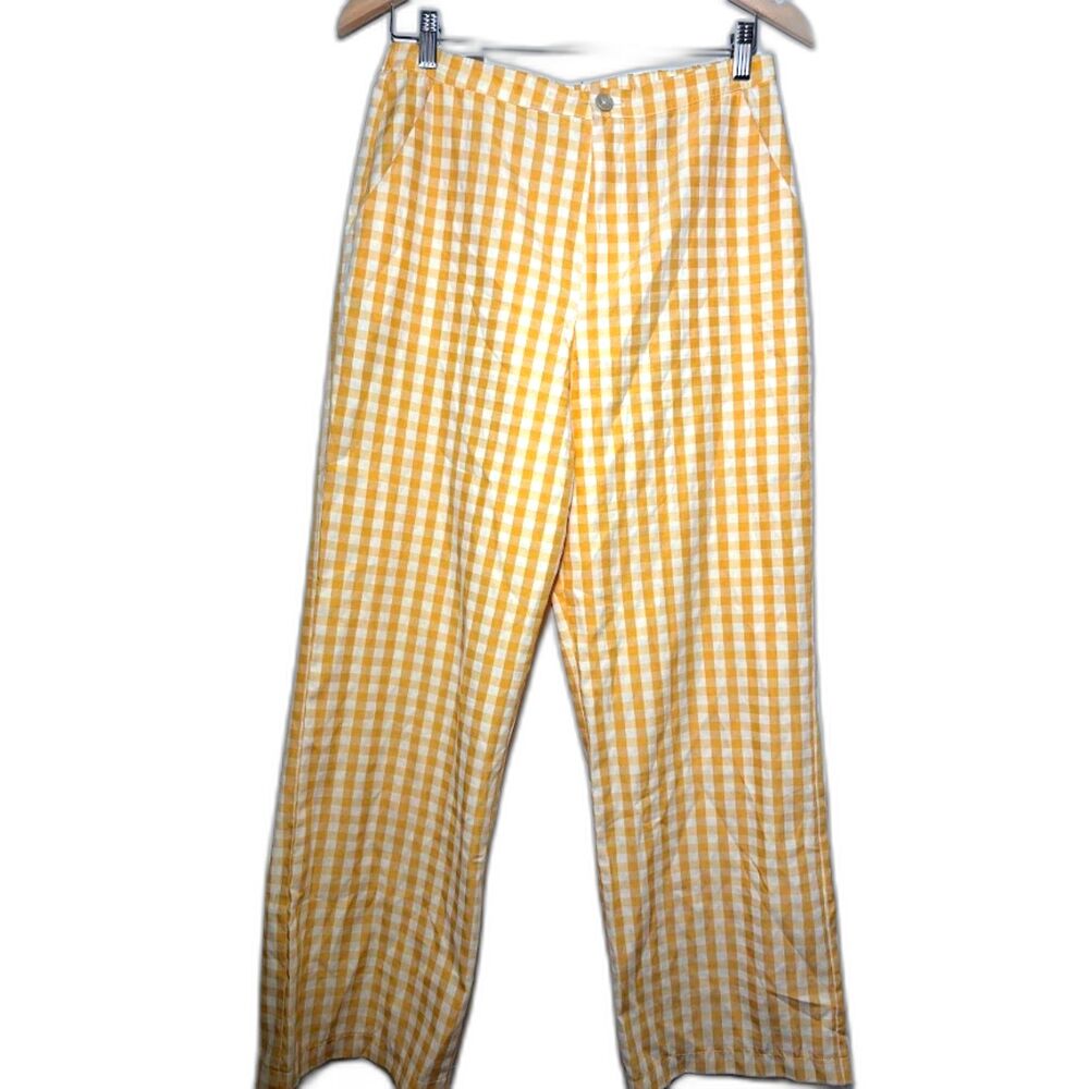 Anthropologie Yellow and White Gingham Wide-Leg Pants